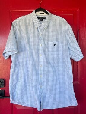 Men's US Polo XL Short Sleeve Button Up Shirt Blue Summer Spring Lightweight